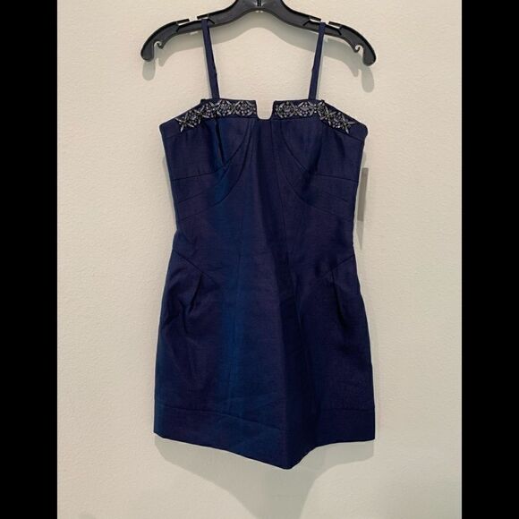 Laundry by shelli segal Embellished sweatheart neck Navy strap Dress - Picture 1 of 5